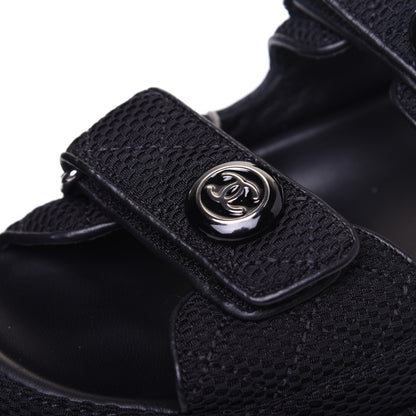 Chanel Fabric Velcro Dad Sandals 35.5 Black 9 of 12