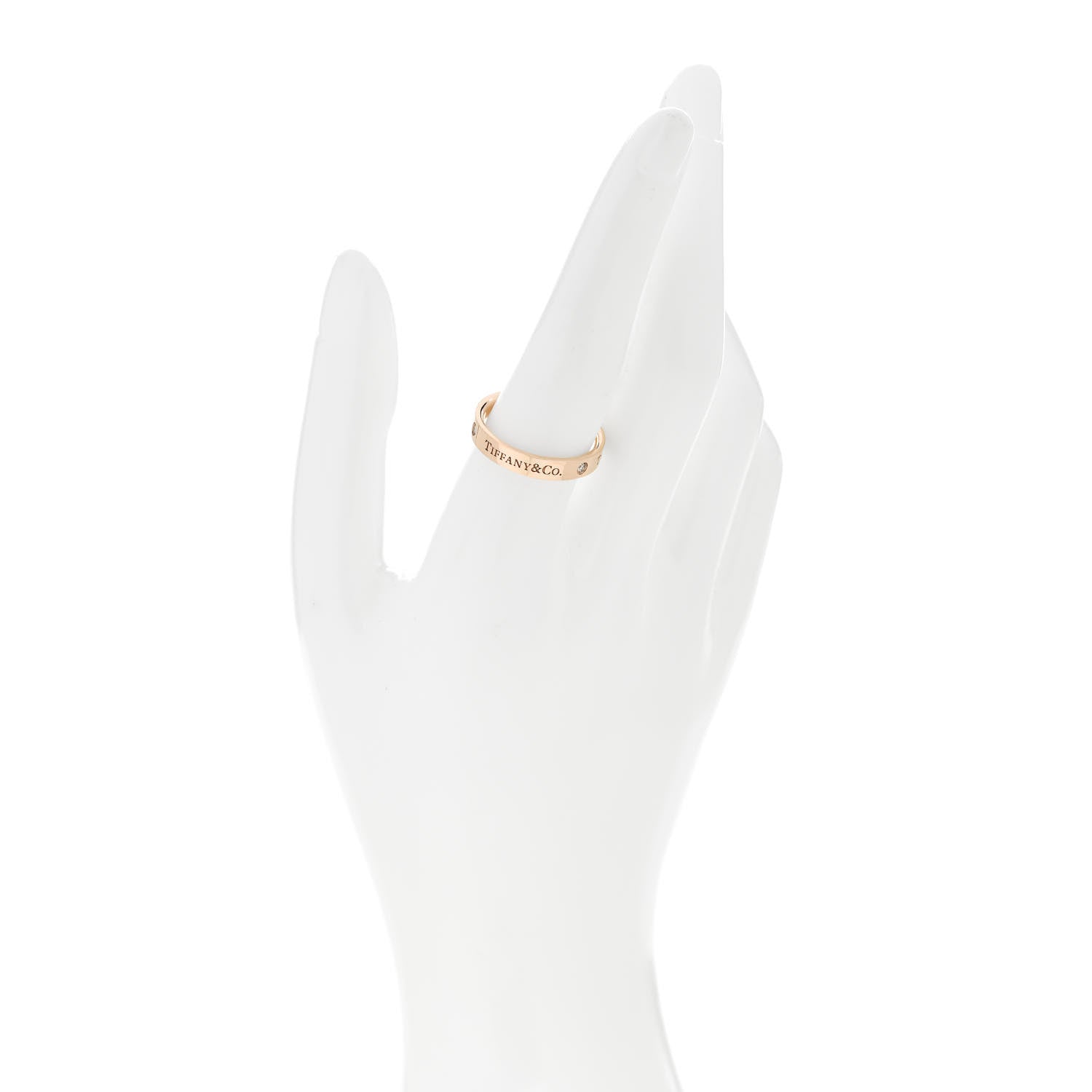 Tiffany 18K Rose Gold Diamond 3mm Logo Band Ring 59 8.75 2 of 4