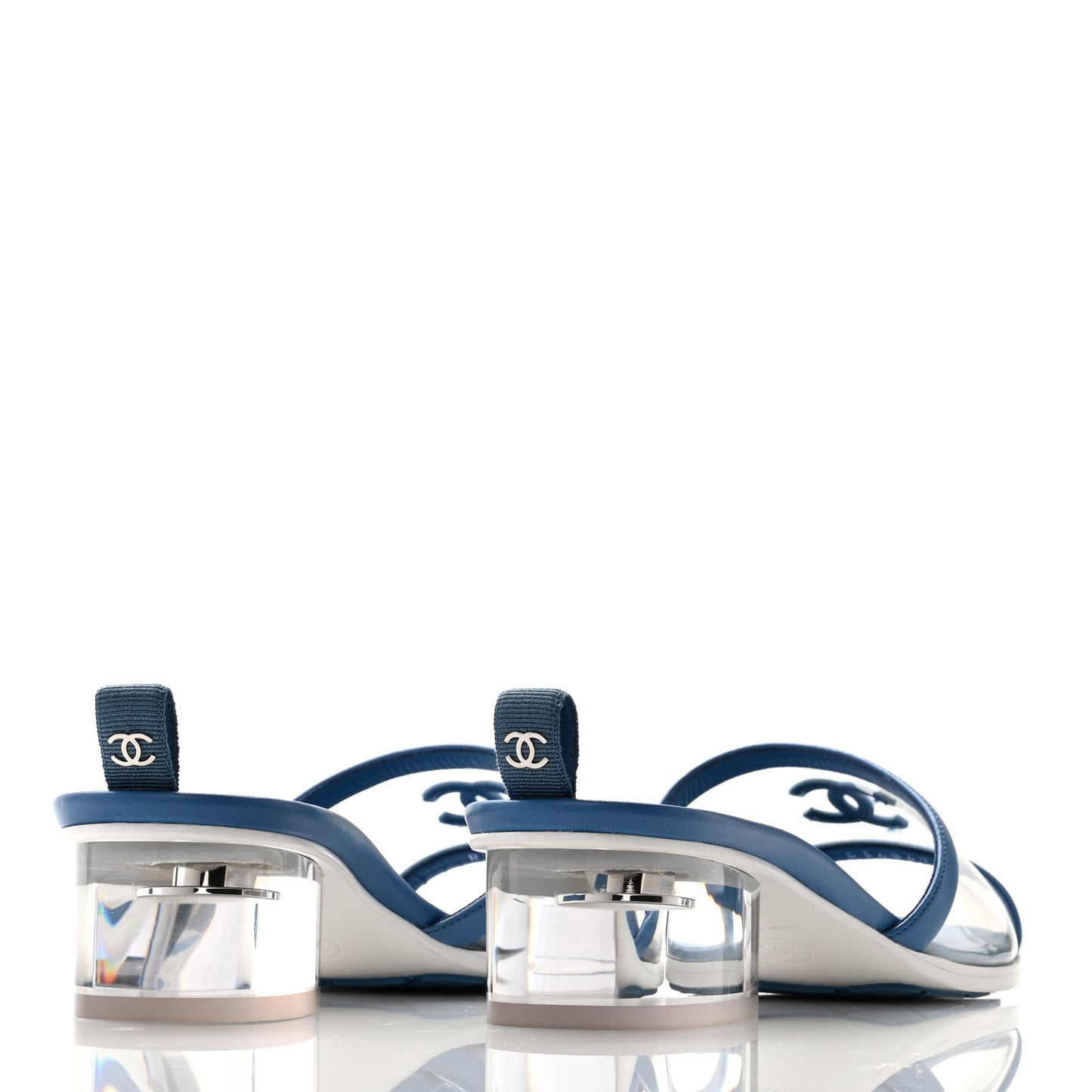 Lambskin PVC Logo Mule 41 Transparent Blue