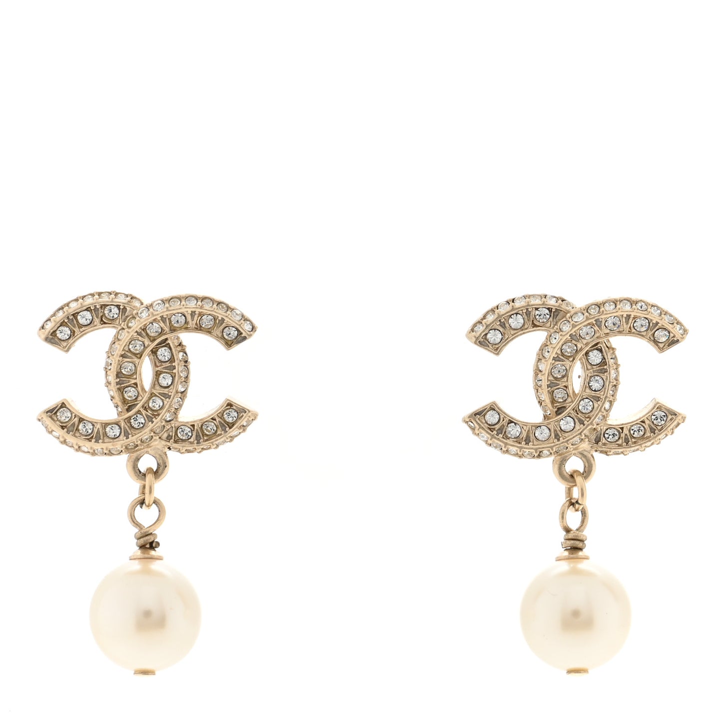 Crystal Timeless CC Pearl Drop Earrings Light Gold