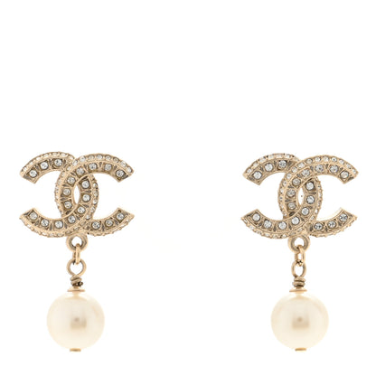 Chanel Crystal Timeless CC Pearl Drop Earrings Light Gold 1 of 4