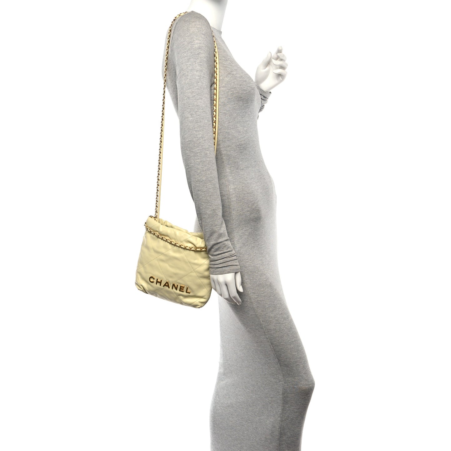 Shiny Calfskin Quilted Mini Chanel 22 Light Yellow