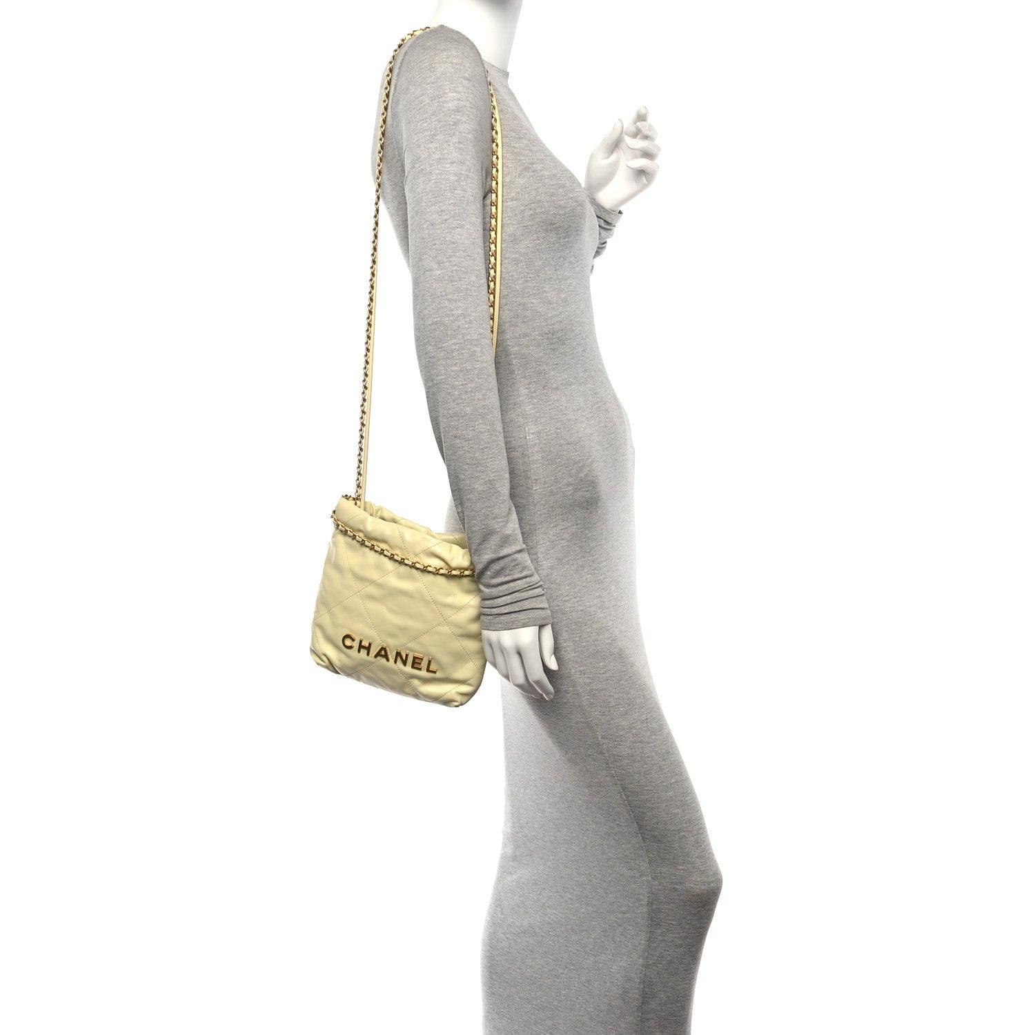 Chanel Shiny Calfskin Quilted Mini Chanel 22 Light Yellow 2 of 10