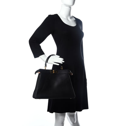 Fendi Vitello Seta Shiny Nappa Medium Peekaboo I SEE U Satchel Black Light Rose 2 of 25