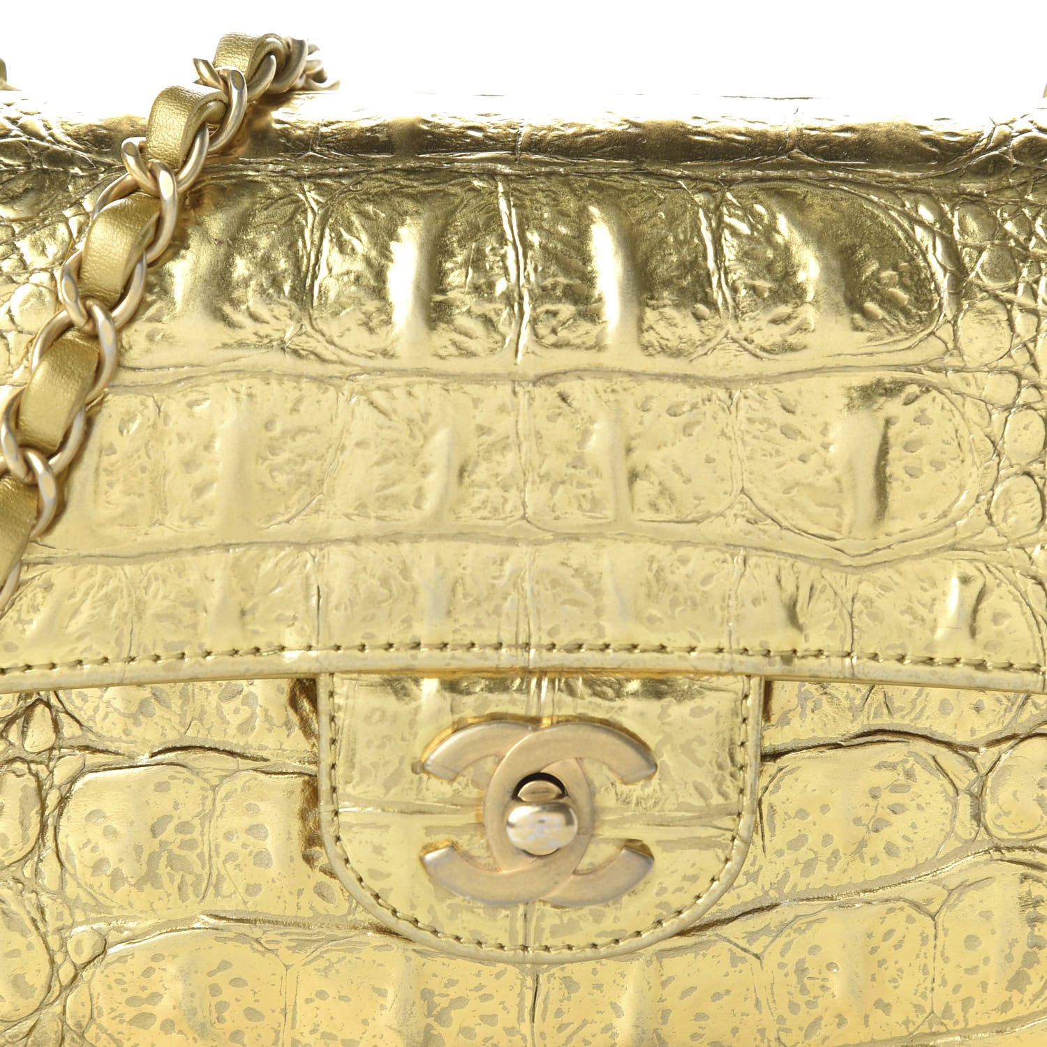 Chanel Metallic Calfskin Crocodile Embossed Cocodile Rectangular Mini Flap Gold 10 of 10
