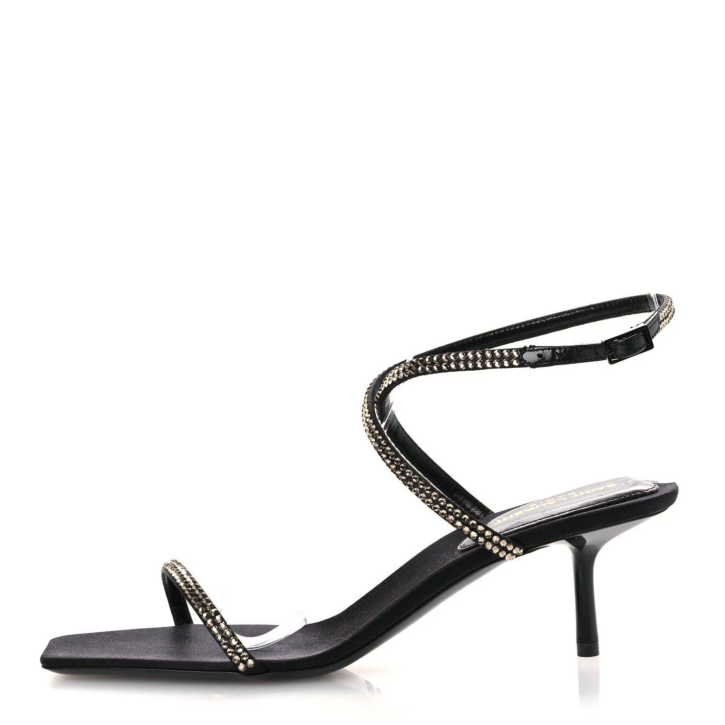 Crepe Satin Strass Baliqua 55 Ankle Strap Sandals 36.5 Black Greige