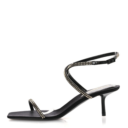 Saint Laurent Crepe Satin Strass Baliqua 55 Ankle Strap Sandals 36.5 Black Greige 1 of 11