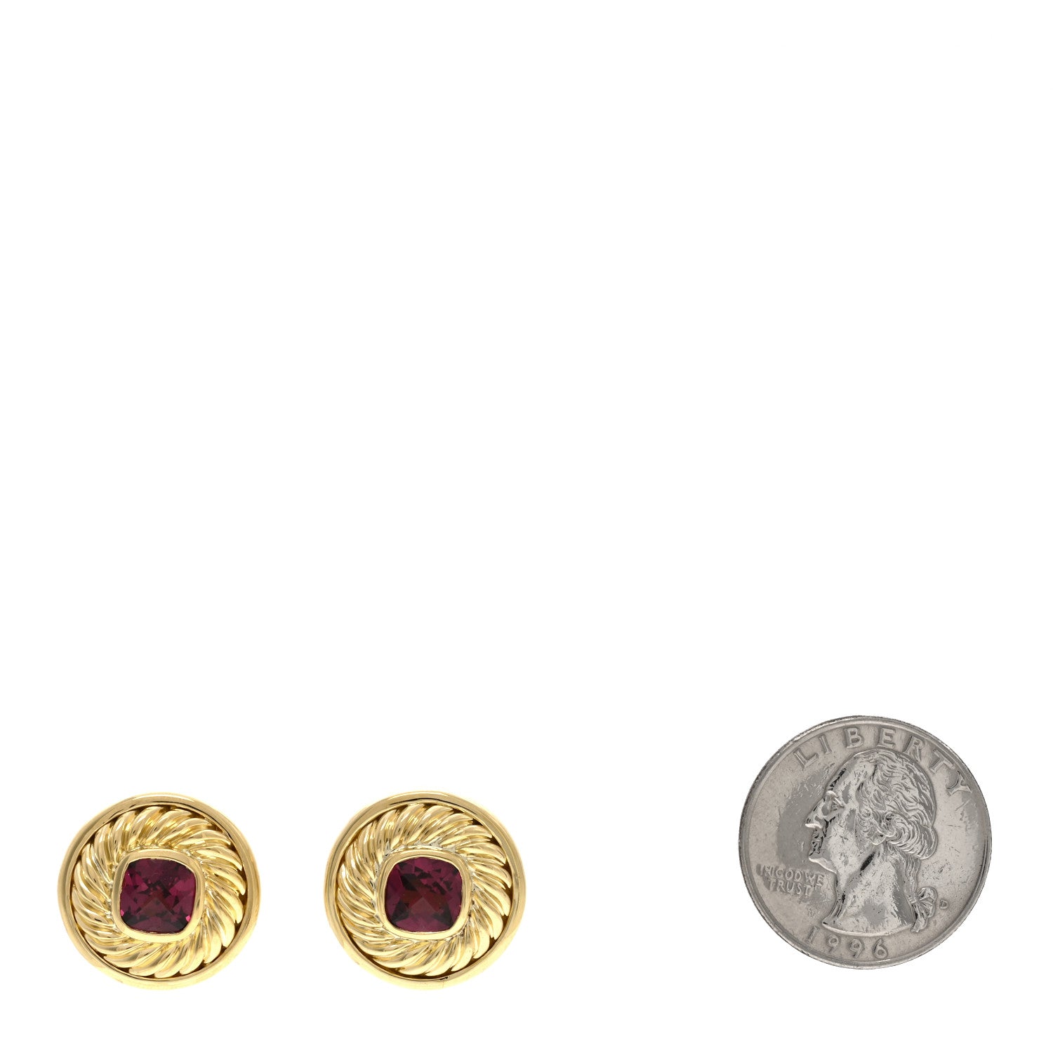 David Yurman 18K Yellow Gold Rhodolite Cookie Cable Earrings 2 of 4