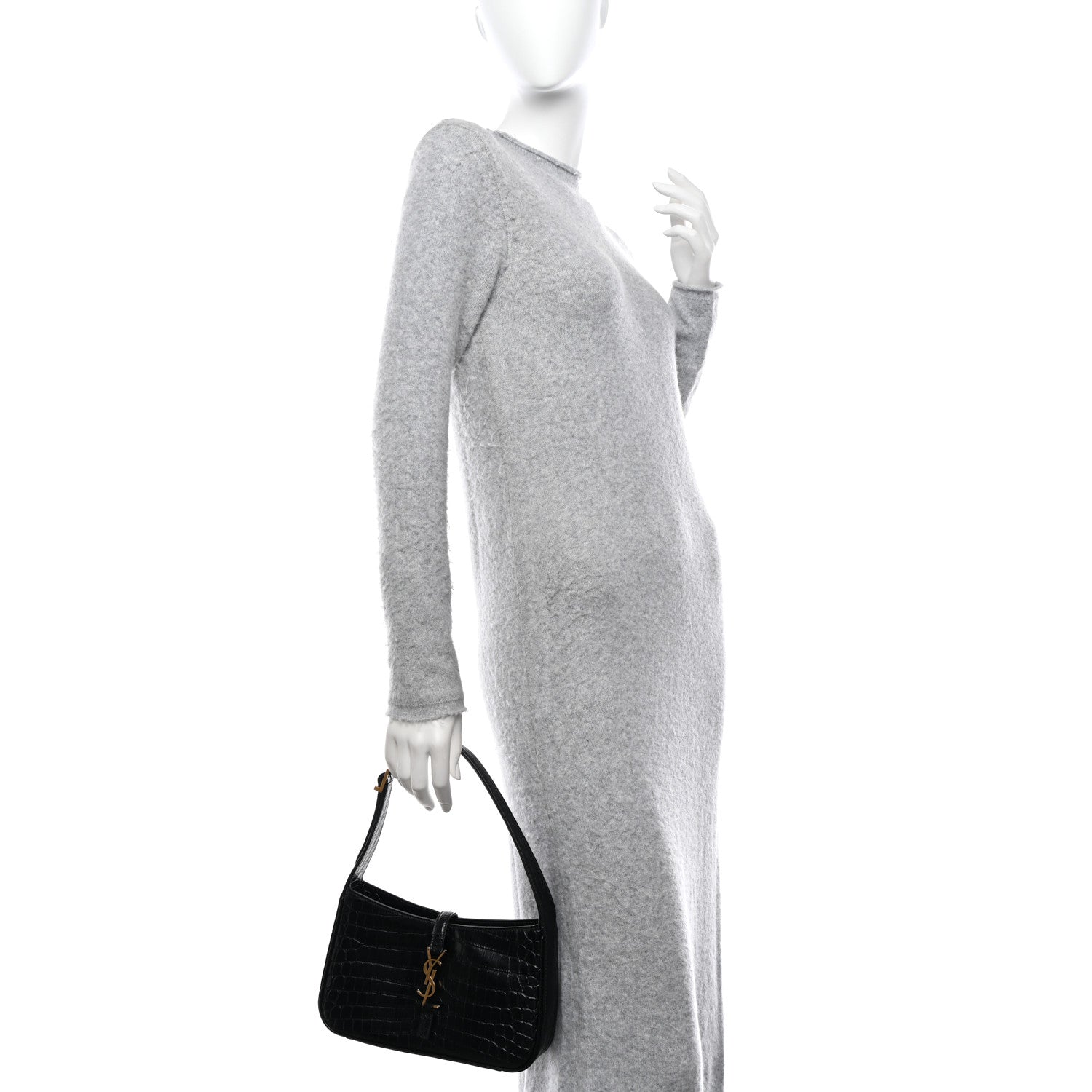 Saint Laurent Calfskin Crocodile Embossed LE 5 A 7 Hobo Black 2 of 9