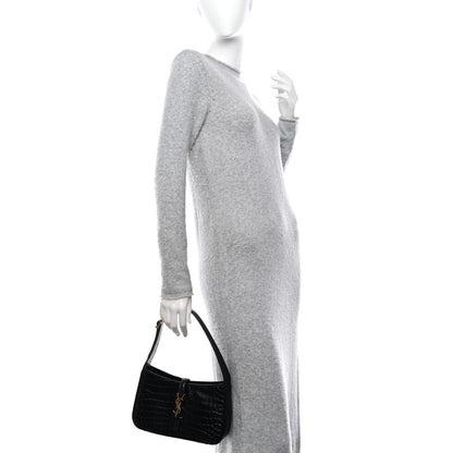 Saint Laurent Calfskin Crocodile Embossed LE 5 A 7 Hobo Black 2 of 9