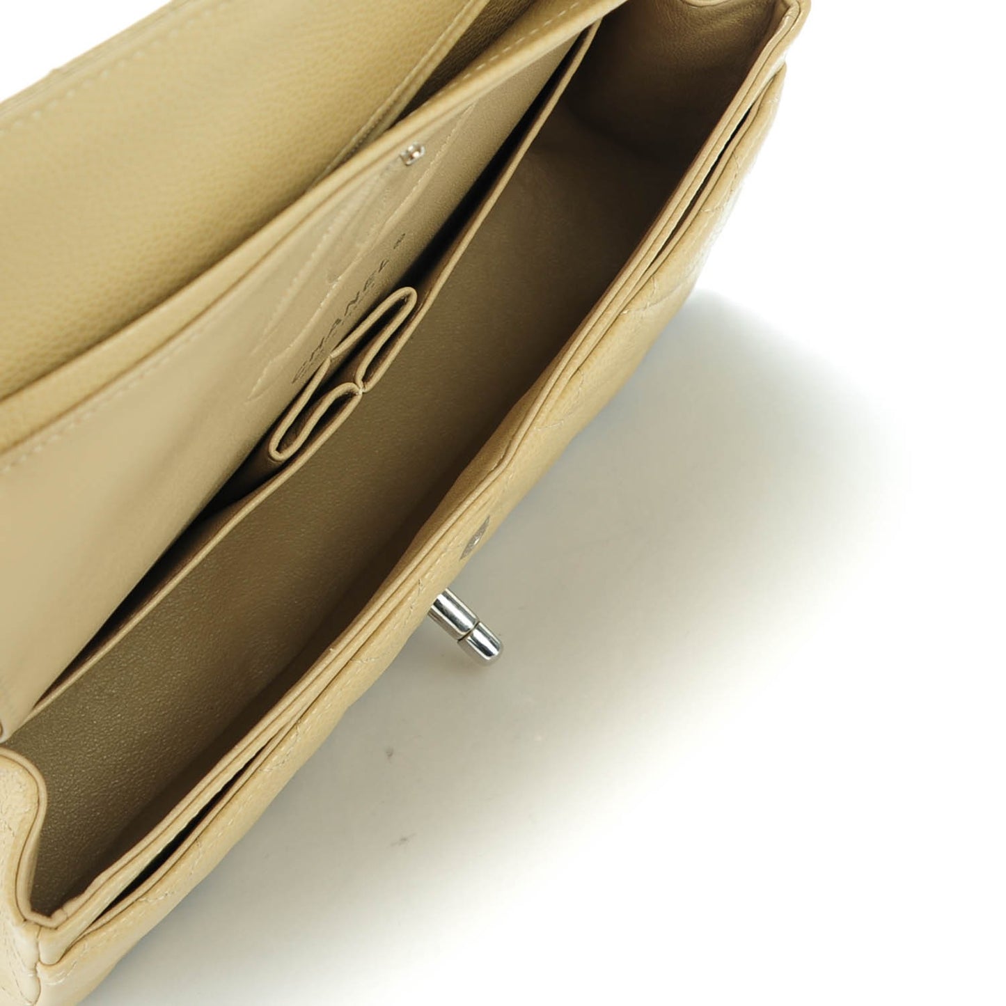 Caviar Quilted Medium Double Flap Beige