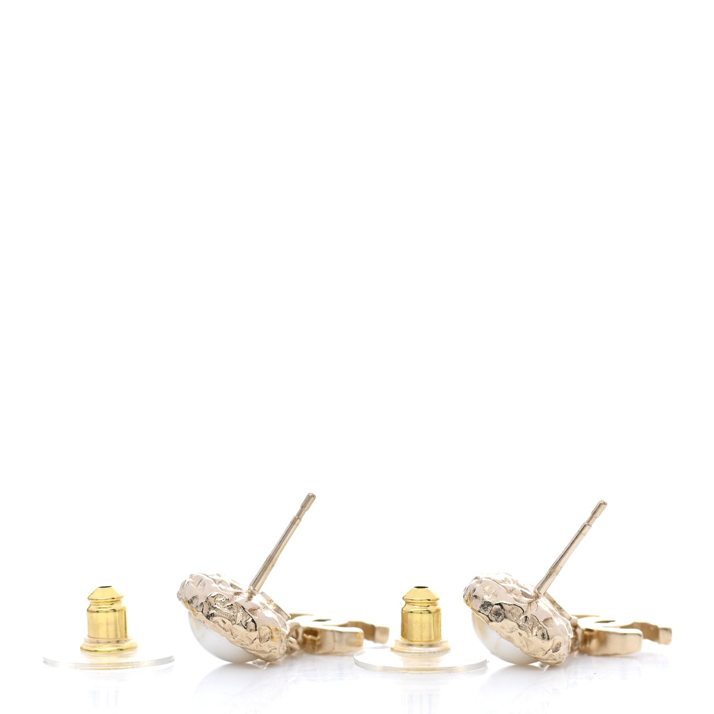 Pearl Hammered CC Drop Earrings Gold Pearly White