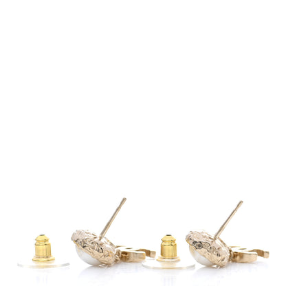 Chanel Pearl Hammered CC Drop Earrings Gold Pearly White 4 of 5