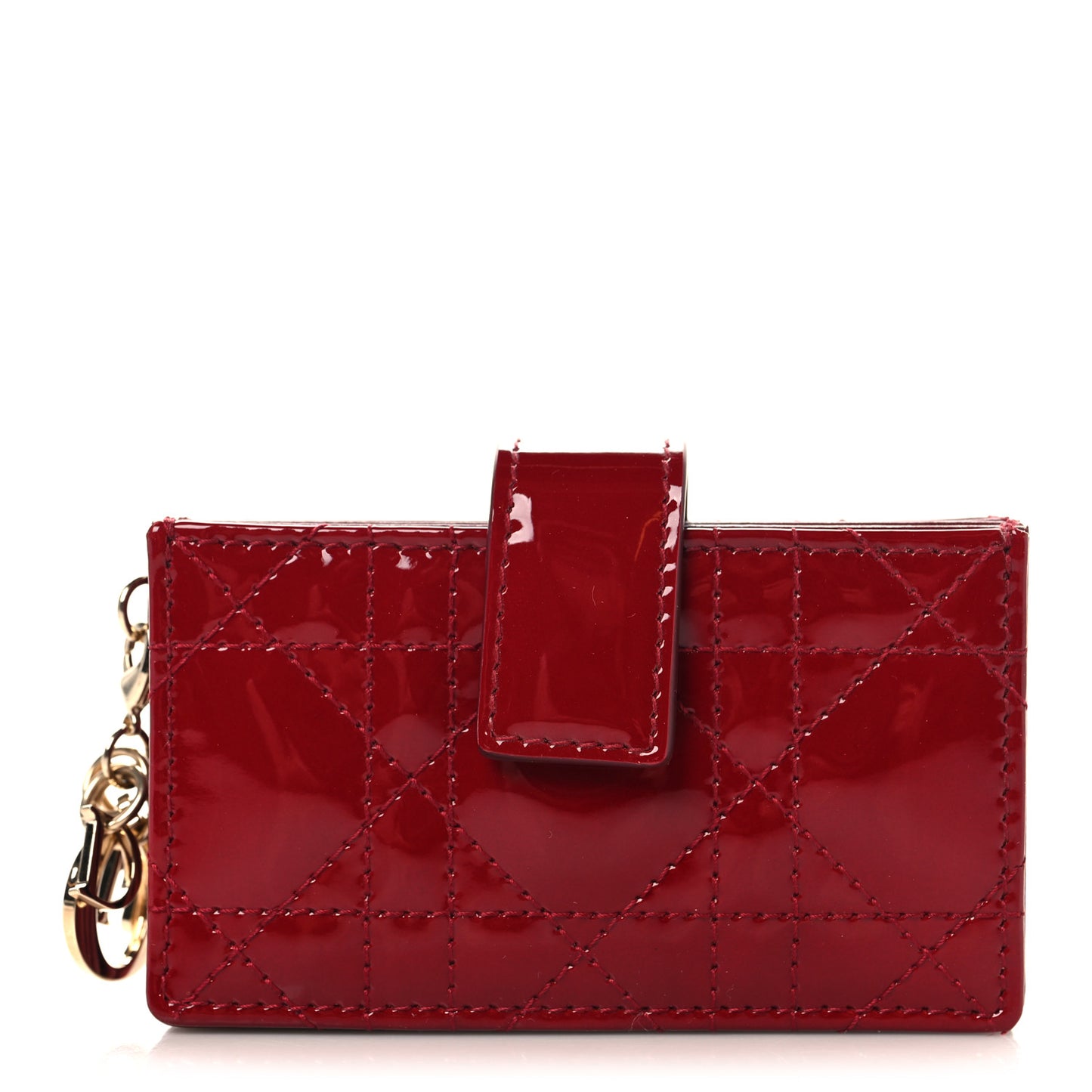 Patent Cannage Lady Dior 5-Gusset Card Holder Rouge