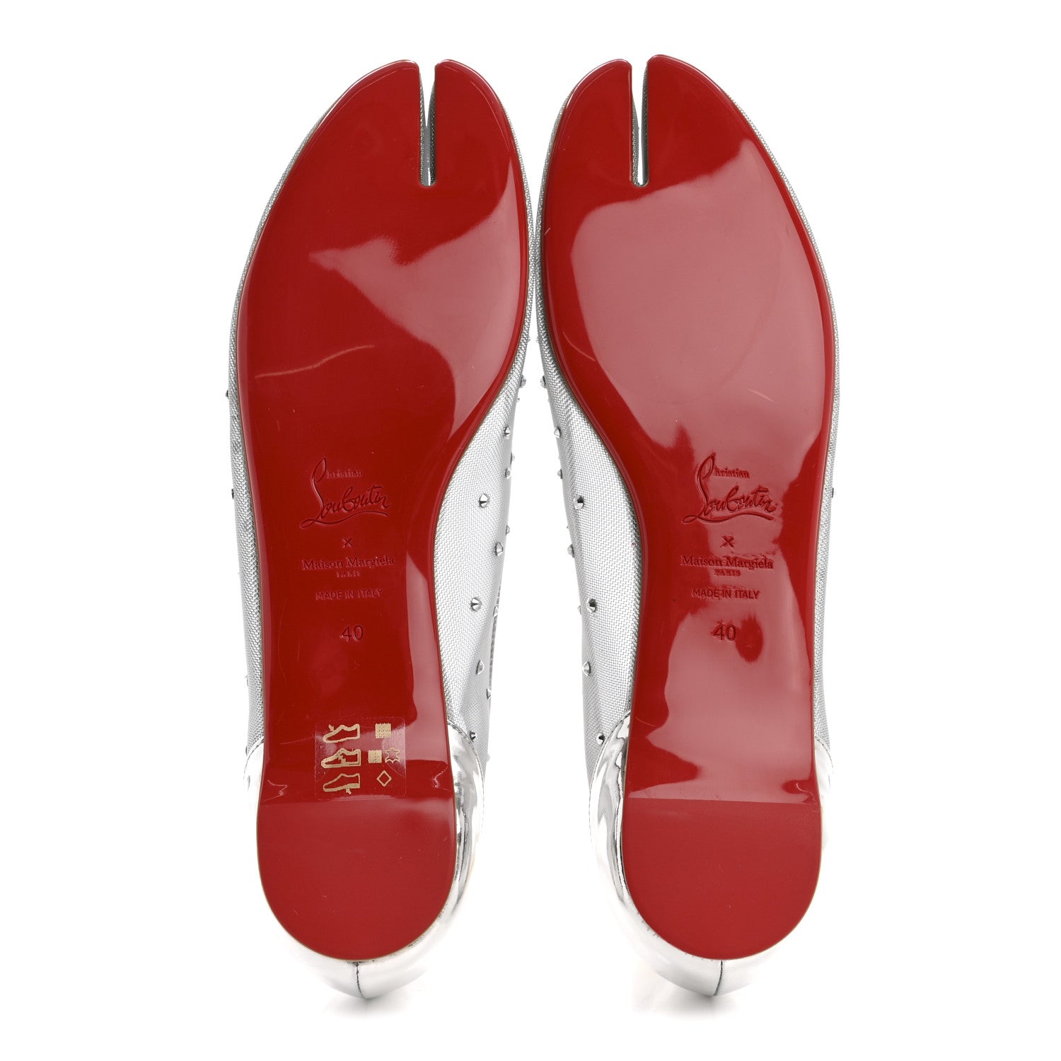 Christian Louboutin X MAISON MARGIELA Rete Glitter Specchio Marlougiela Strass Tabi Flats 40 Silver 6 of 9