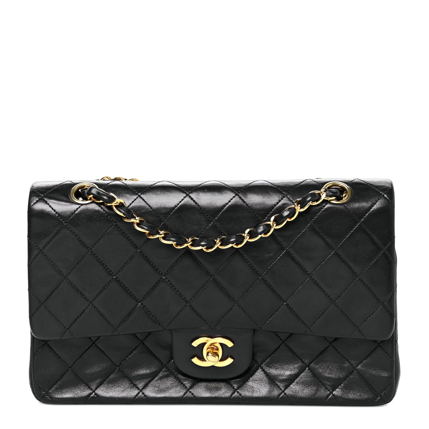 Lambskin Quilted Medium Double Flap Black