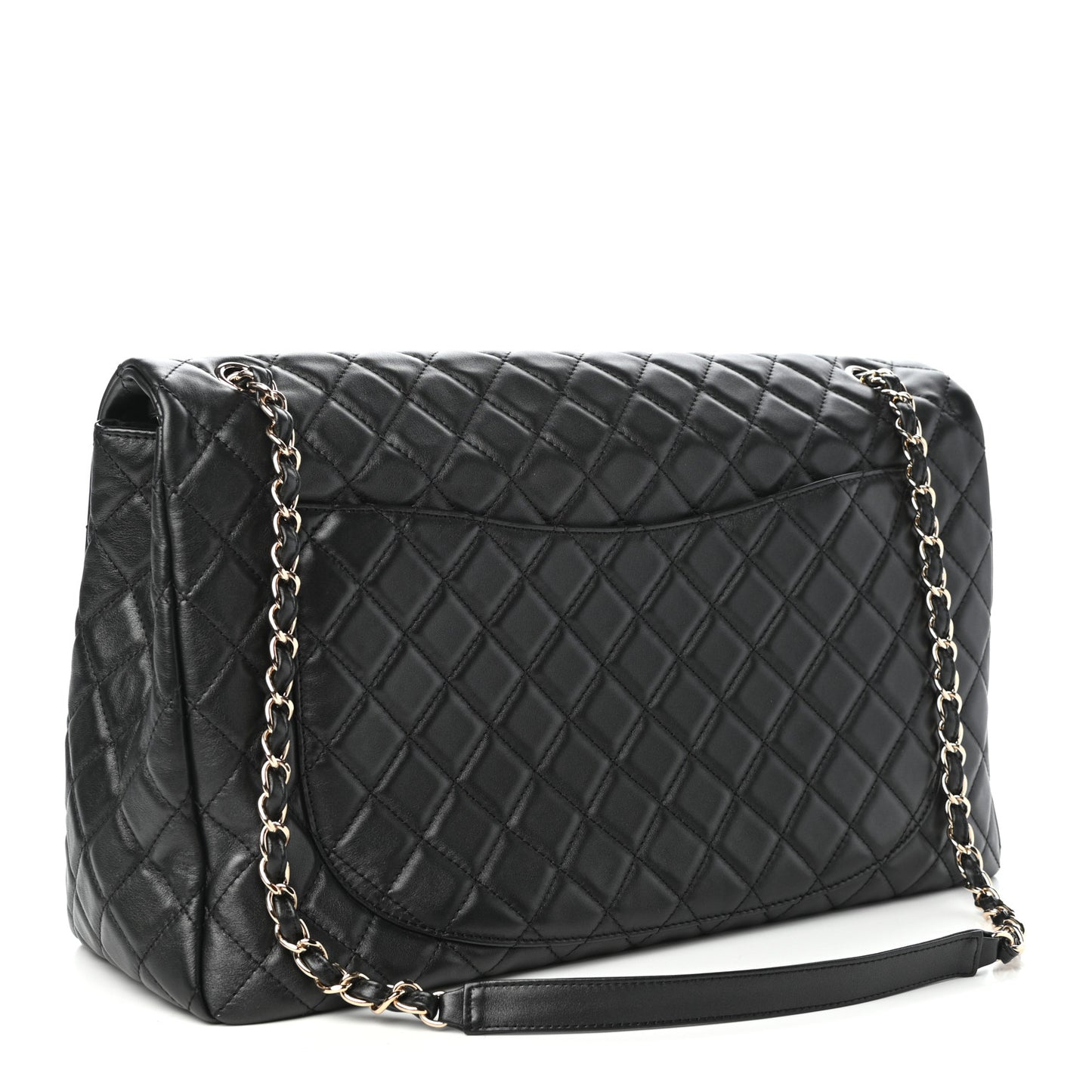 Metallized Calfskin Quilted XXL Travel Flap Bag Black