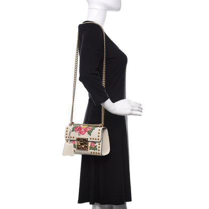 Gucci Calfskin Floral Embroidered Small Padlock Shoulder Bag White 2 of 12