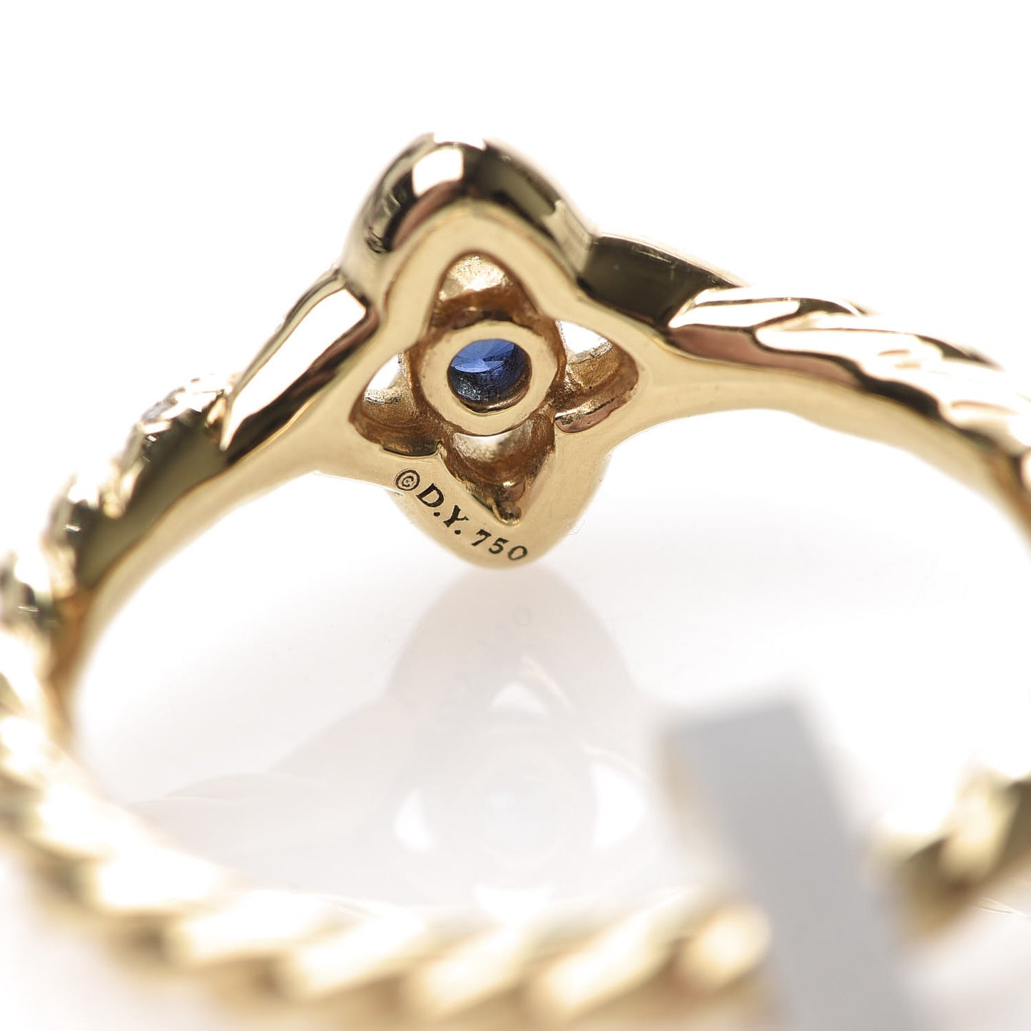 18K Yellow Gold Diamond Blue Sapphire 5mm Venetian Quatrefoil Ring 52 6