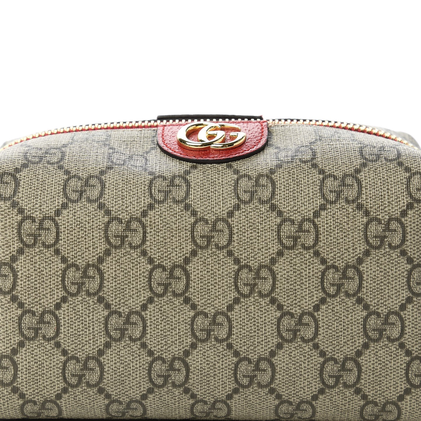 Soft GG Supreme Monogram Calfskin Medium Ophidia Cosmetic Case Beige Ebony Hibiscus Red