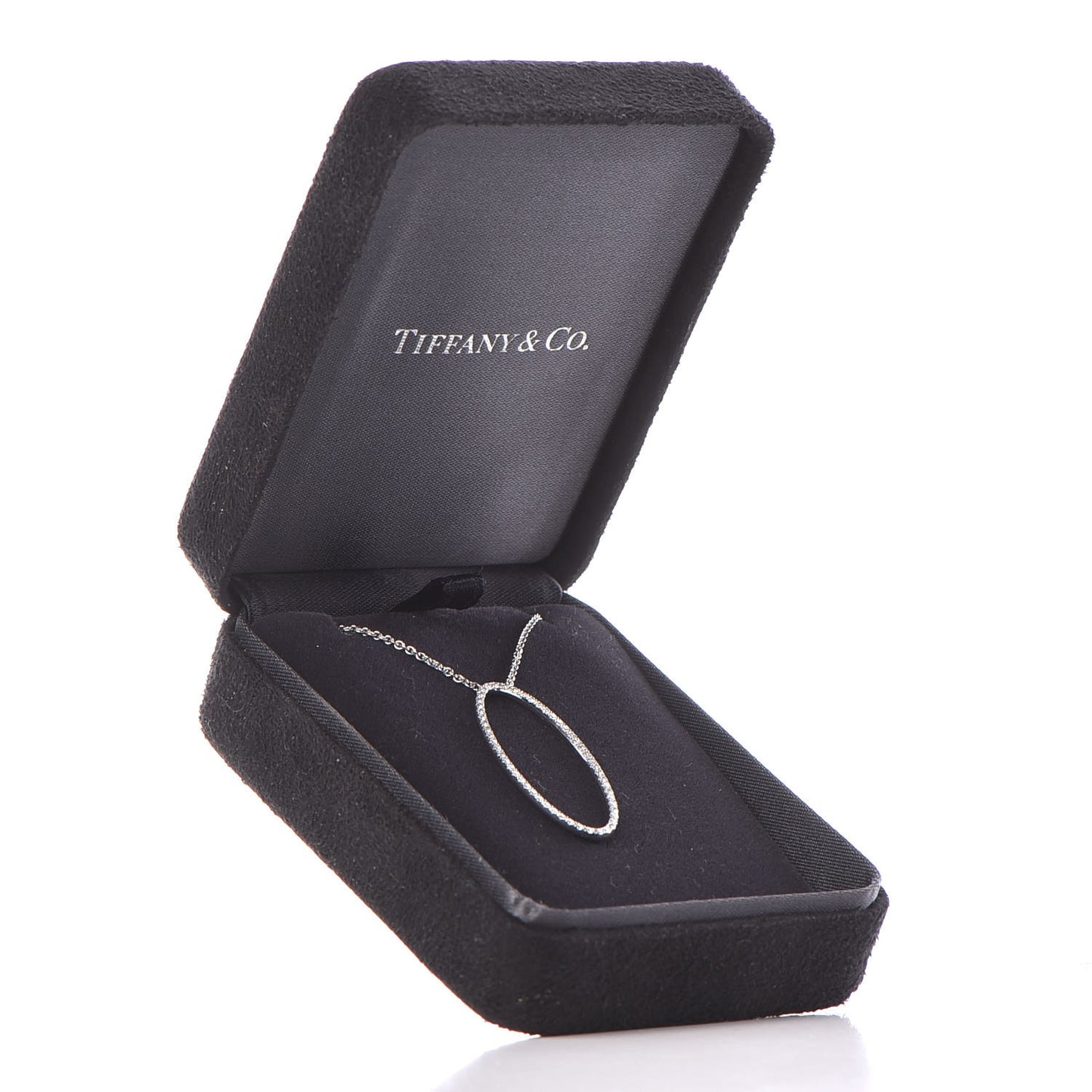 18K White Gold Diamond Metro Oval Pendant Necklace