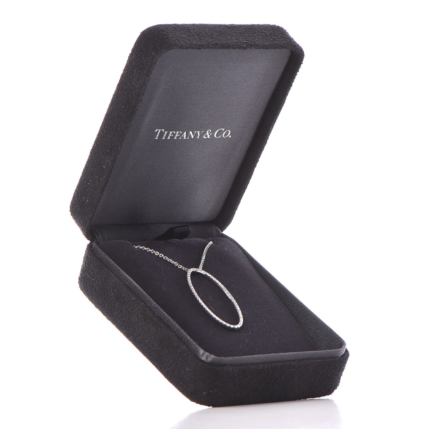 Tiffany 18K White Gold Diamond Metro Oval Pendant Necklace 7 of 7