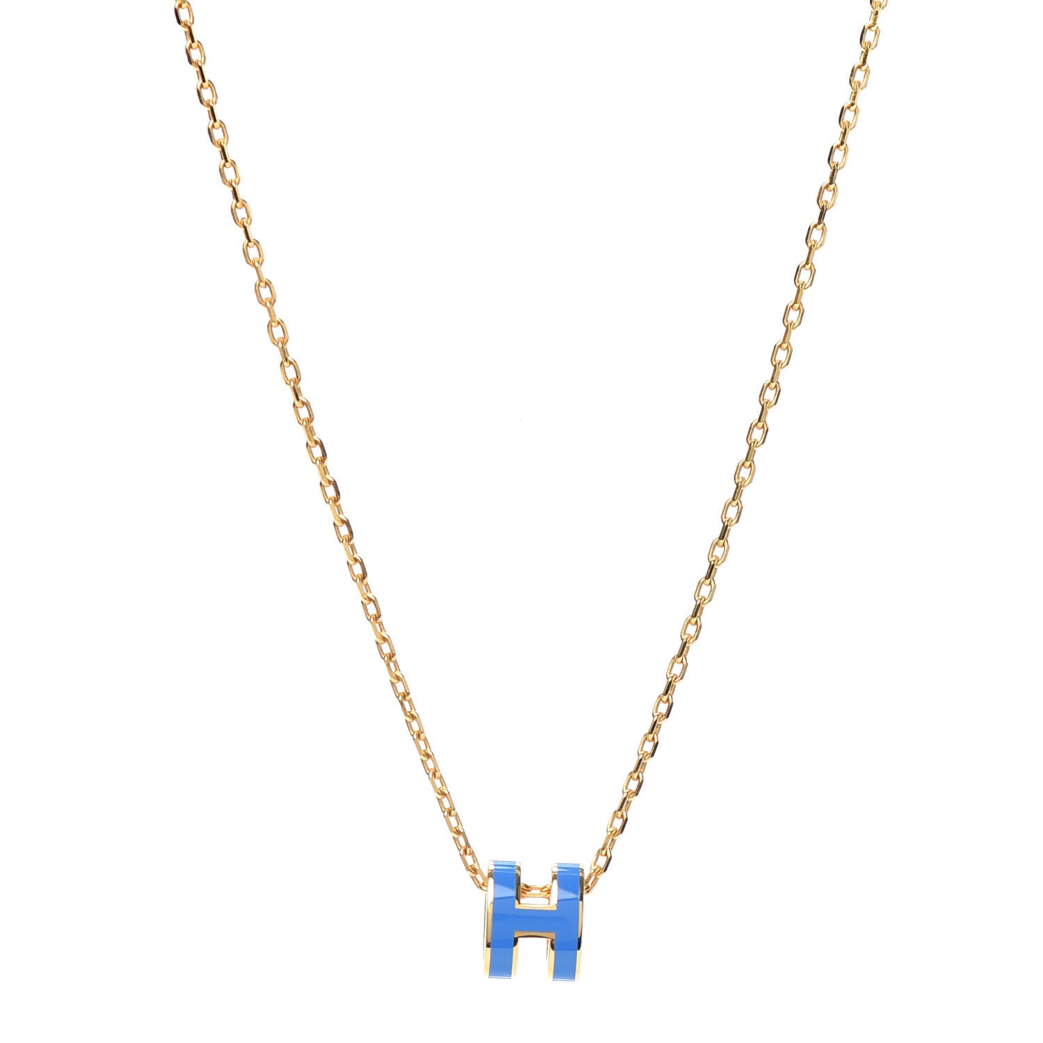 Hermes Lacquered Gold Mini Pop H Pendant Necklace Bleu Transat 1 of 4