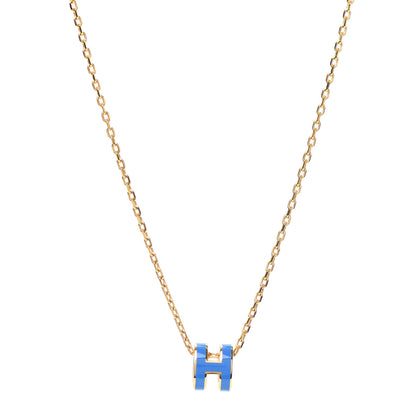 Hermes Lacquered Gold Mini Pop H Pendant Necklace Bleu Transat 1 of 4
