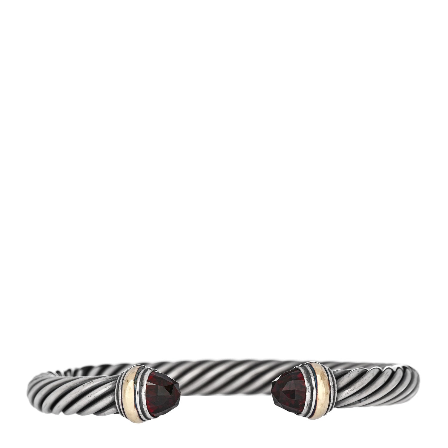 David Yurman Sterling Silver 14K Yellow Gold Garnet 7mm Cable Classics Bracelet 1 of 4
