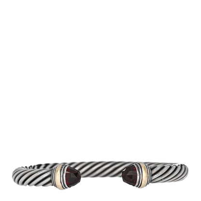 David Yurman Sterling Silver 14K Yellow Gold Garnet 7mm Cable Classics Bracelet 1 of 4