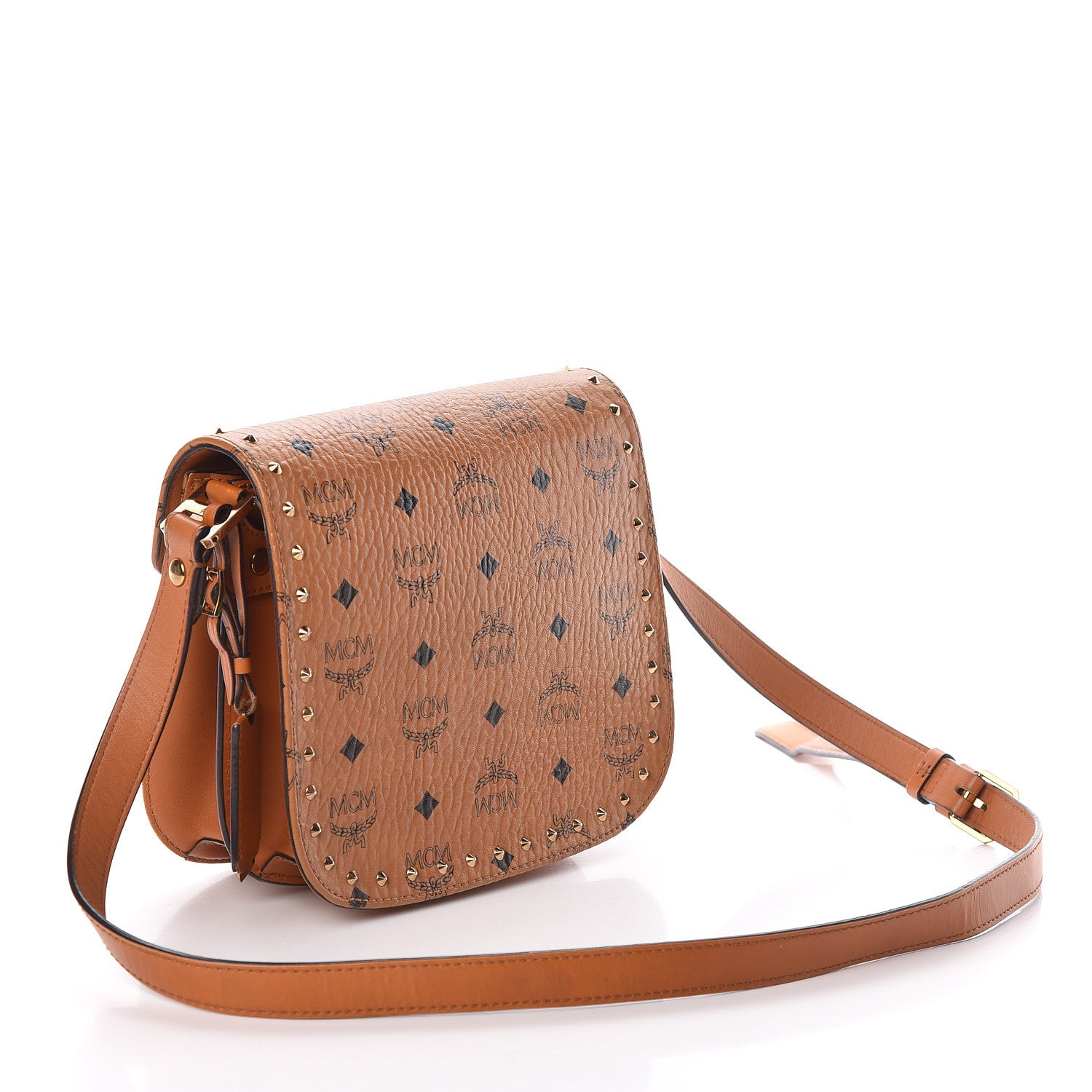 MCM Visetos Studded Small Patricia Crossbody Bag Cognac 3 of 9