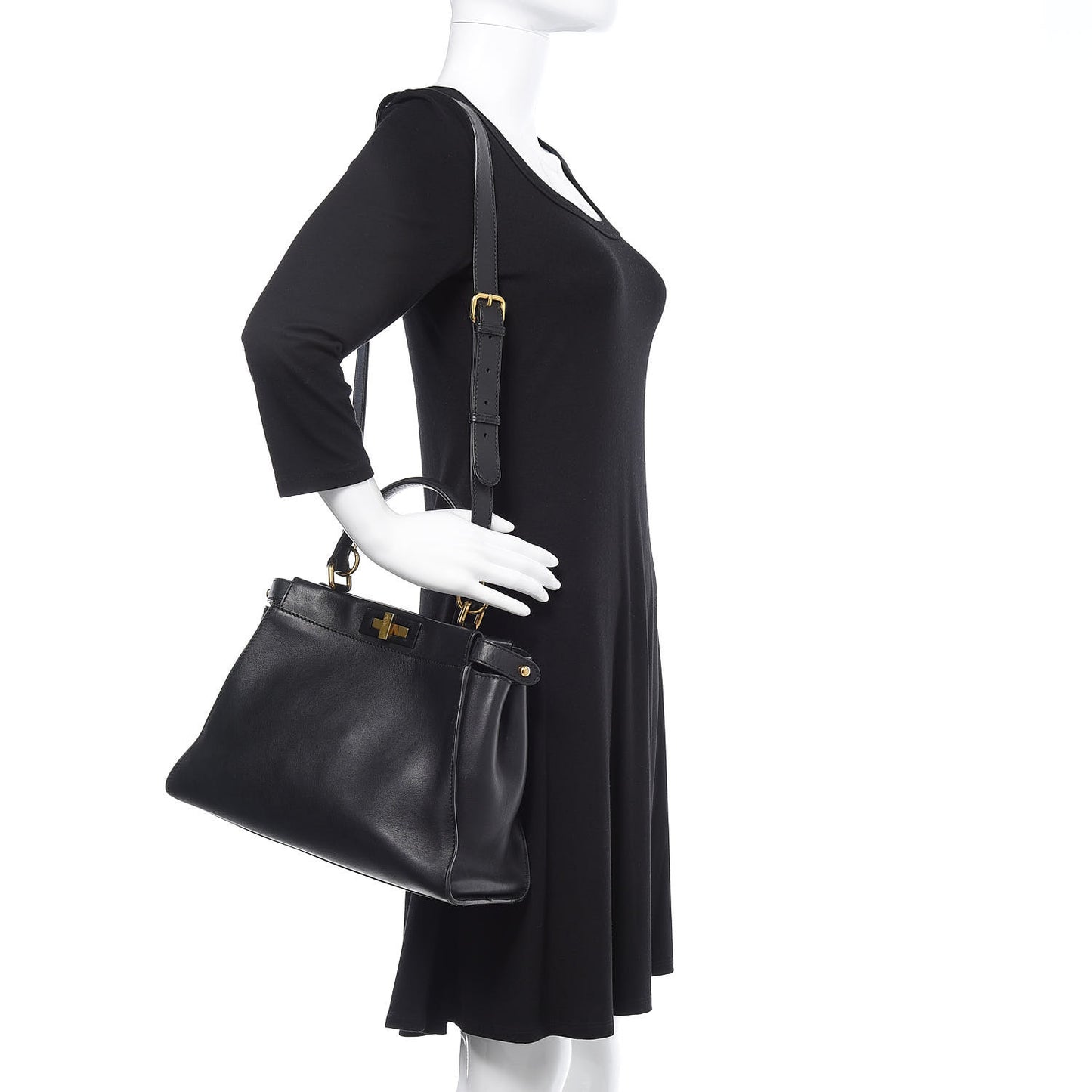 Vitello Suede Medium Peekaboo Iconic Satchel Black