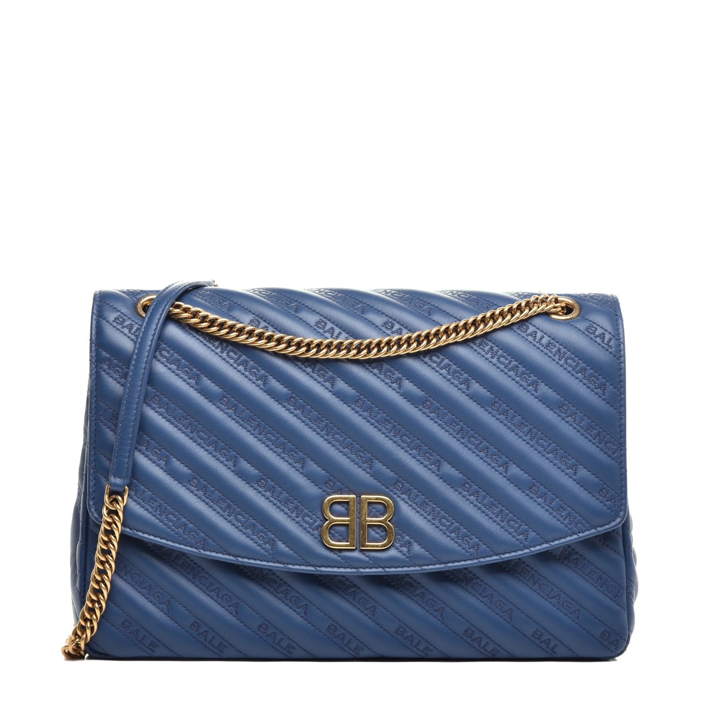 Calfskin Logo Matelasse Large BB Flap Chain Shoulder Bag Bleu Tanzanite