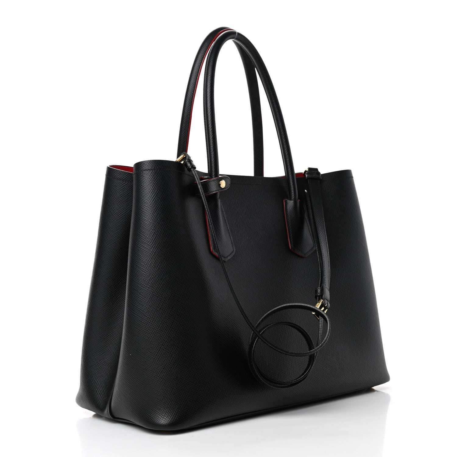 Prada Saffiano Cuir Large Double Bag Black Fuoco 2 of 4