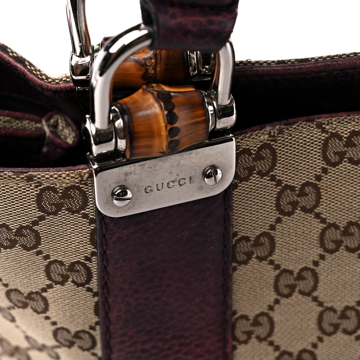 Gucci Monogram Medium Bamboo Bar Tote Bordeaux 17 of 21