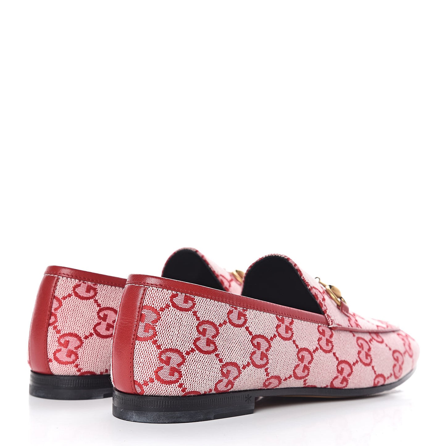 Canvas GG Monogram Horsebit Womens Jordaan Loafers 36.5 Gardenia Hibiscus Red