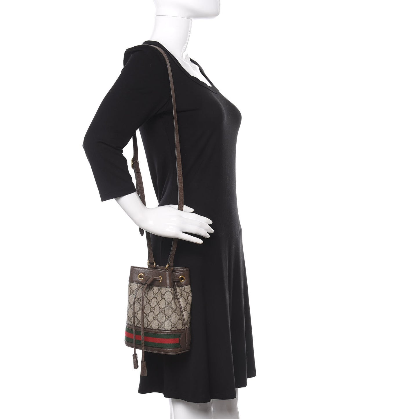 GG Supreme Monogram Web Mini Ophidia Bucket Bag Brown