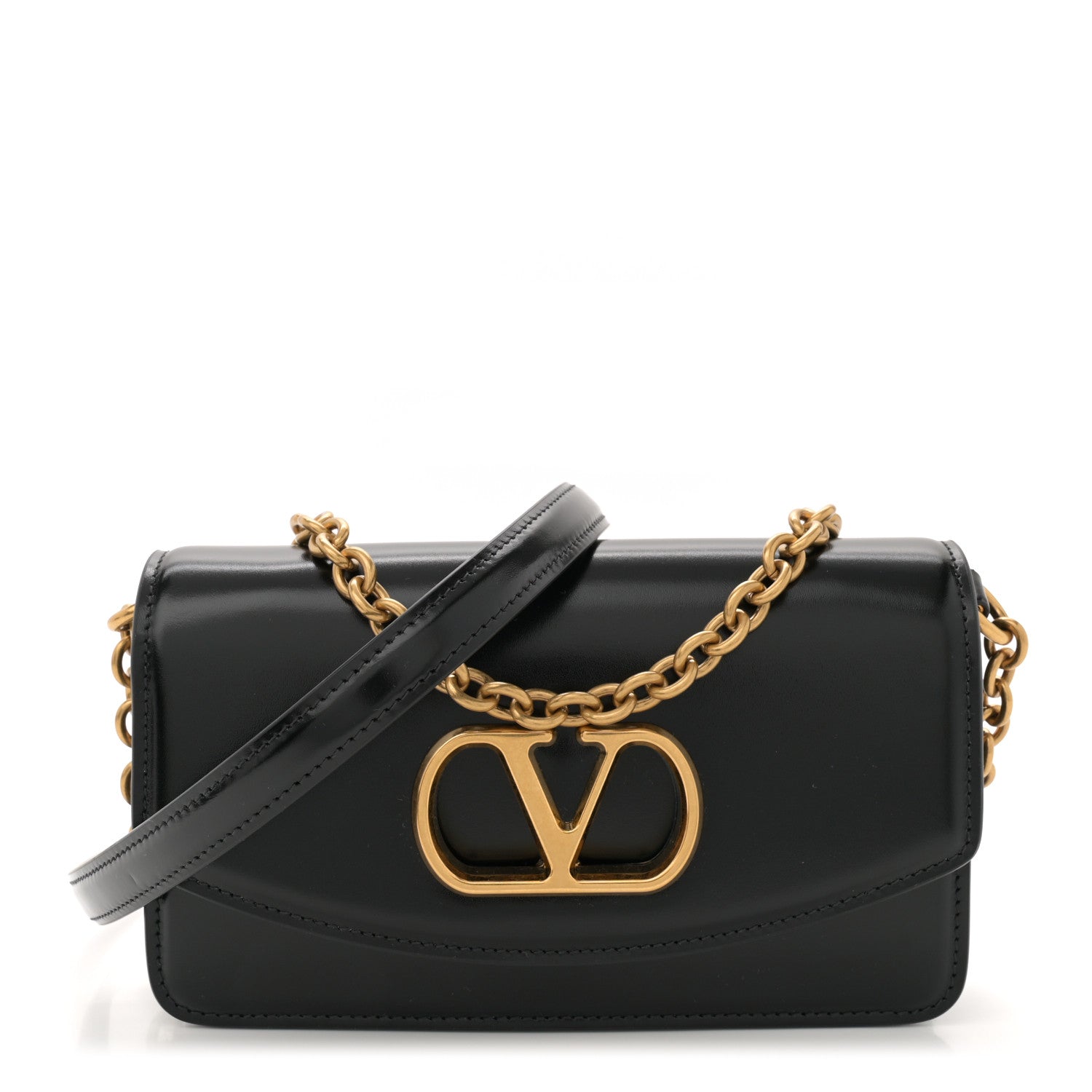 Valentino Garavani Shiny Calfskin Vlogo Small Shoulder Bag Black 1 of 9