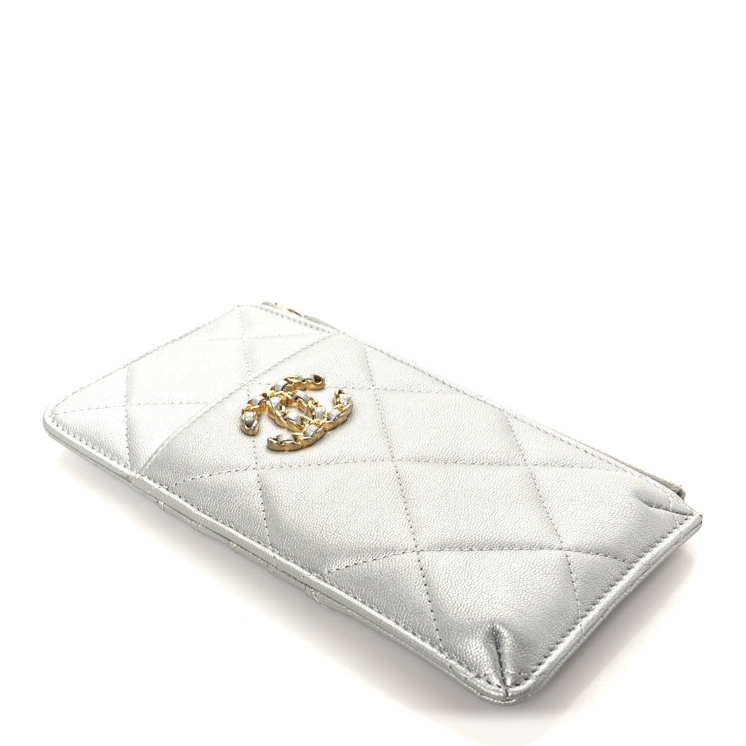 Chanel Lambskin Quilted Chanel 19 Phone and Card Holder Silver
