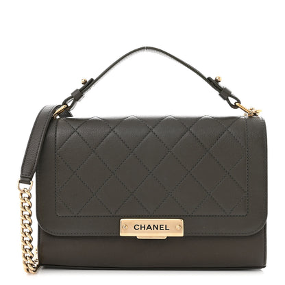 Chanel Grained Calfskin Quilted Medium Label Click Flap Bag Khaki 1 of 10