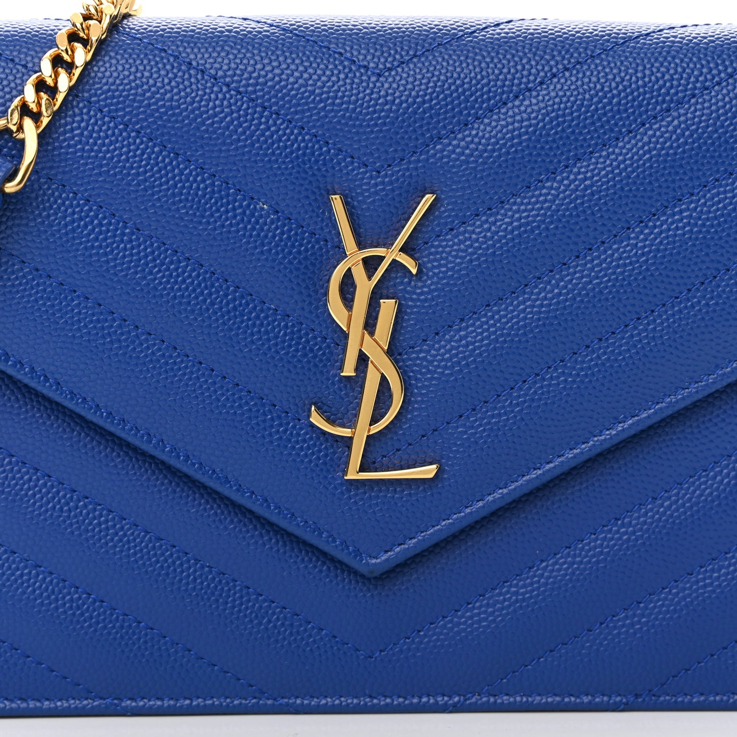 Grain De Poudre Matelasse Chevron Monogram Envelope Chain Wallet Blue Majorelle