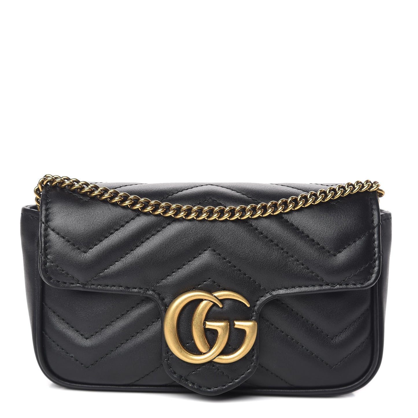 Calfskin Matelasse Super Mini GG Marmont Shoulder Bag Black