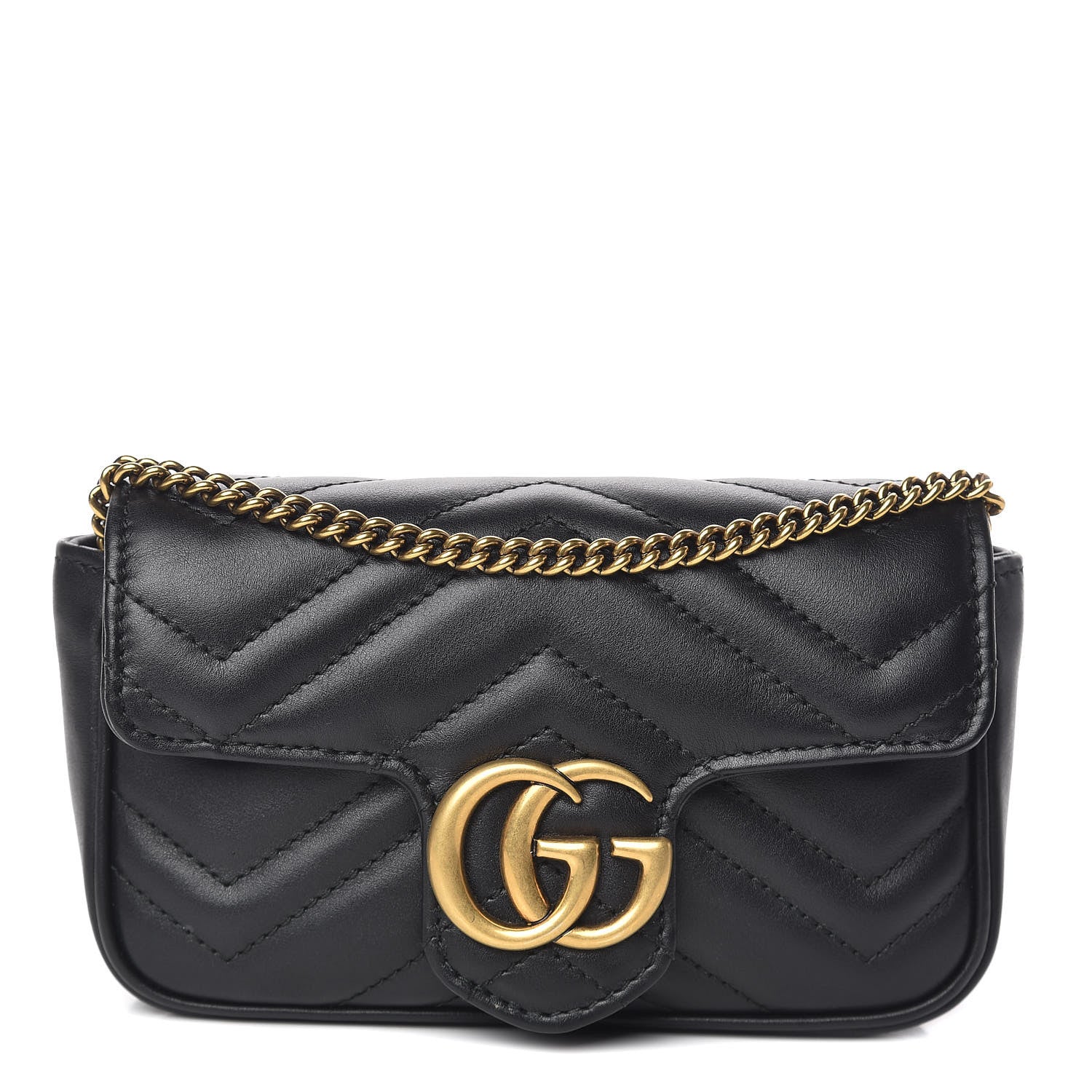 Gucci Calfskin Matelasse Super Mini GG Marmont Shoulder Bag Black 1 of 11