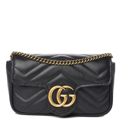 Gucci Calfskin Matelasse Super Mini GG Marmont Shoulder Bag Black 1 of 11