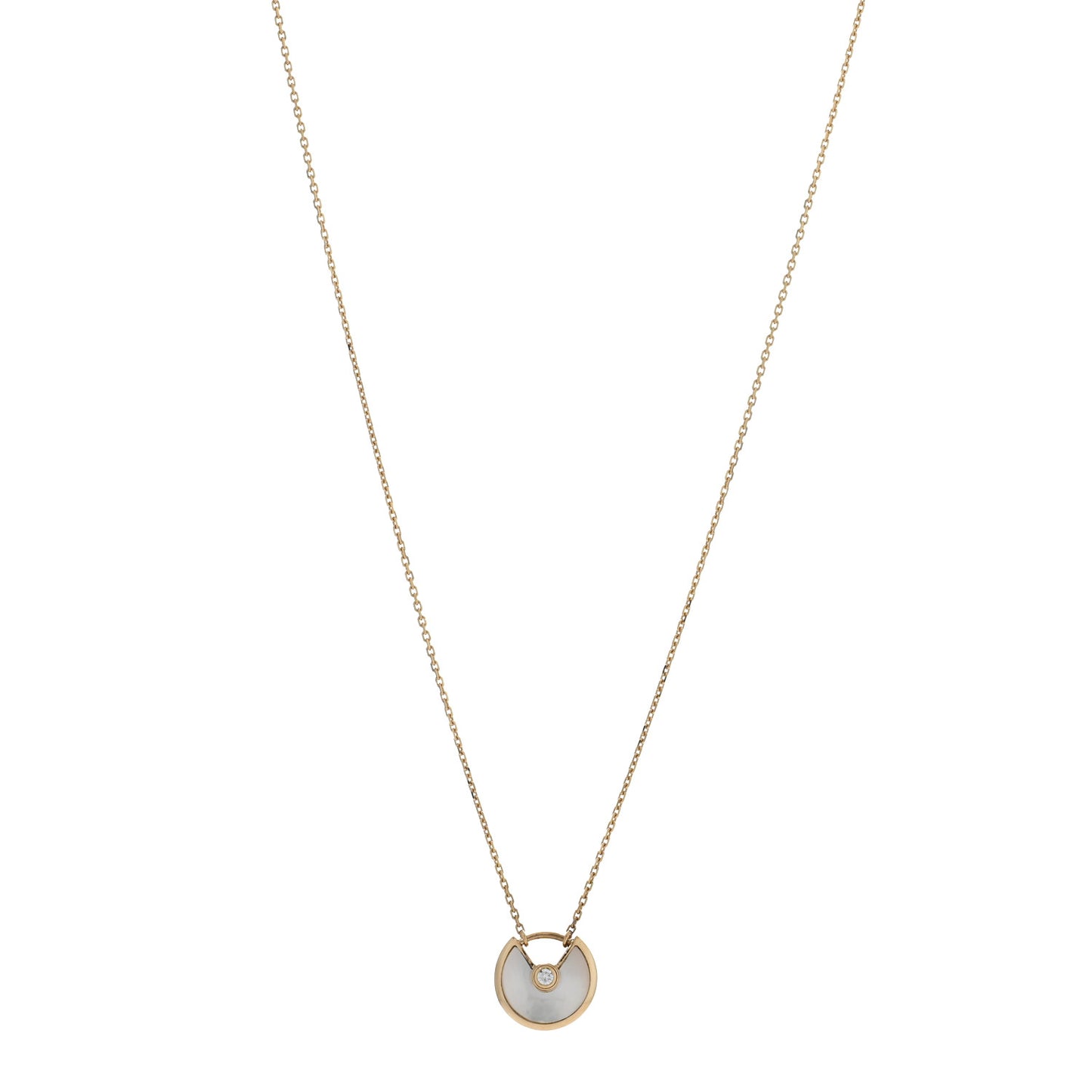 18K Yellow Gold Diamond Mother of Pearl XS Amulette de Cartier Pendant Necklace