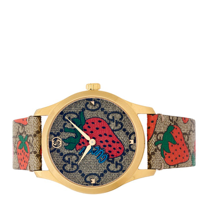 Gucci Stainless Steel Canvas 38mm G-Timeless GG Supreme Strawberry Quartz Watch Brown 2 of 4