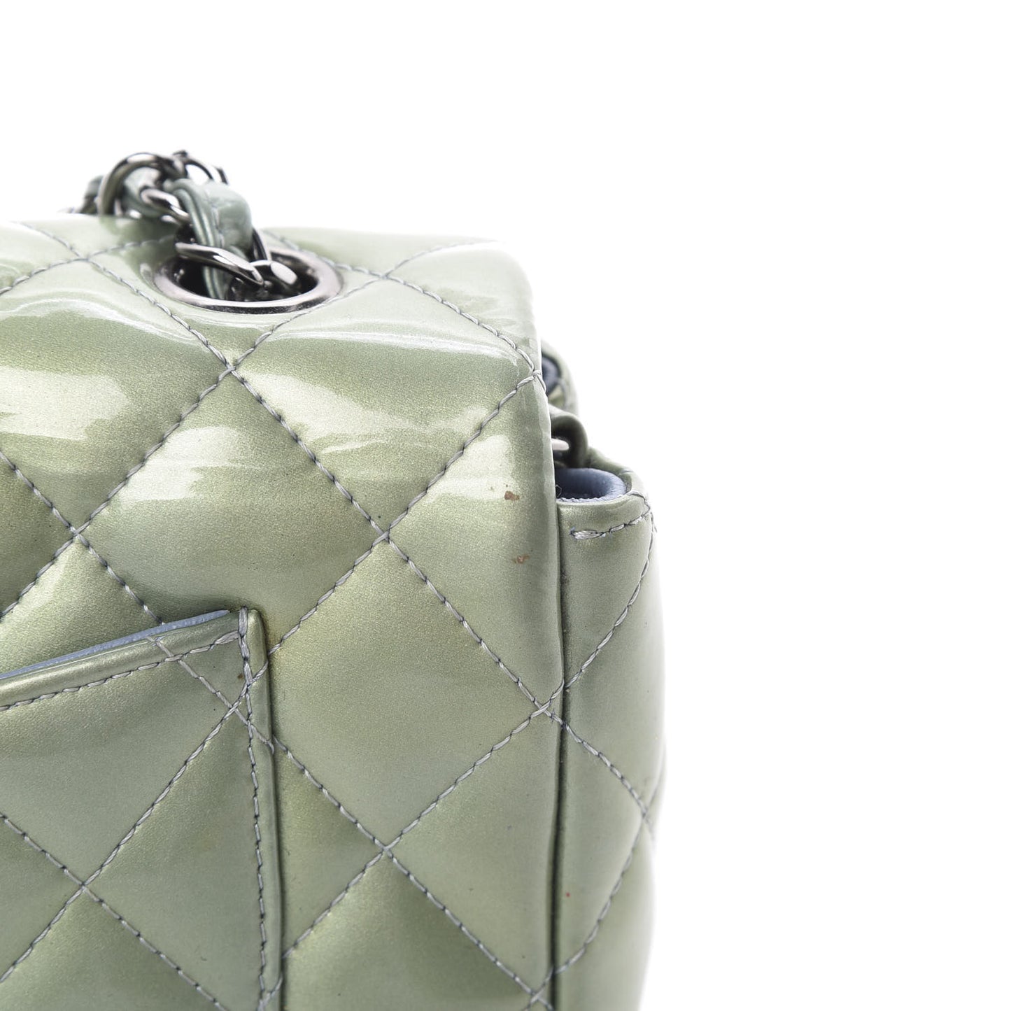 Patent Calfskin Quilted Mini Rectangular Flap Light Blue