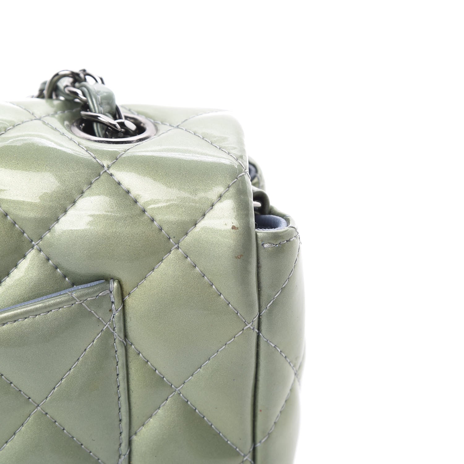 Chanel Patent Calfskin Quilted Mini Rectangular Flap Light Blue 15 of 15