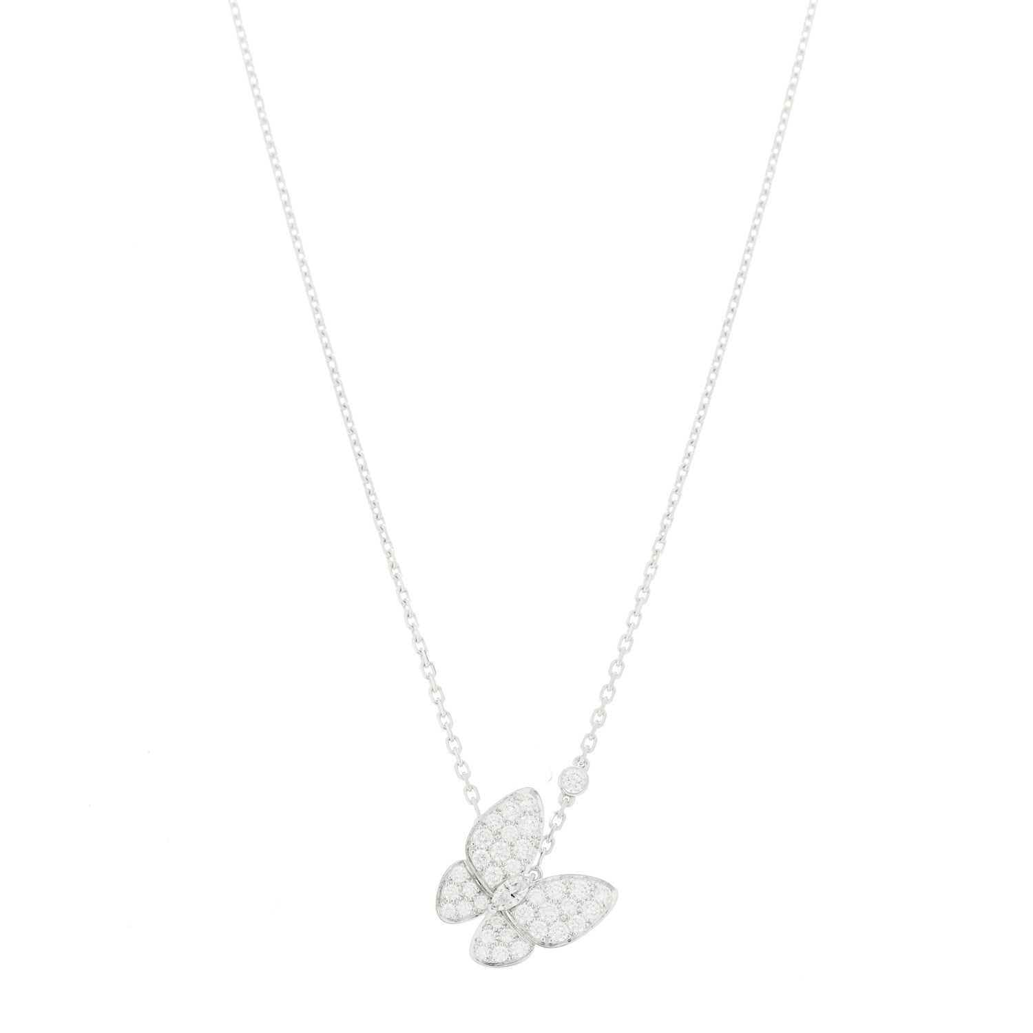 Van Cleef & Arpels 18K White Gold Diamond Two Butterfly Pendant Necklace 1 of 6