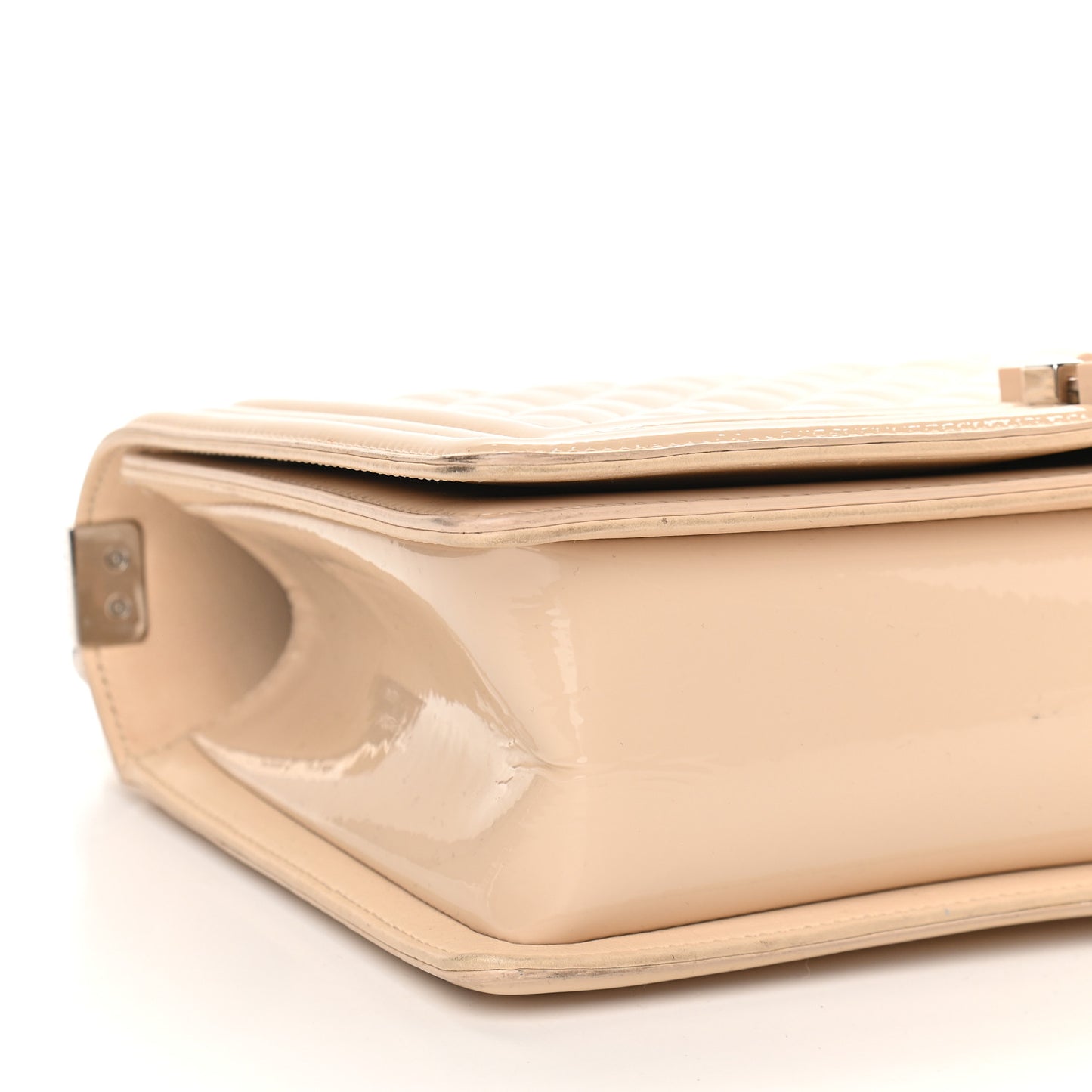Patent Calfskin New Medium Boy Flap Plexiglass Beige